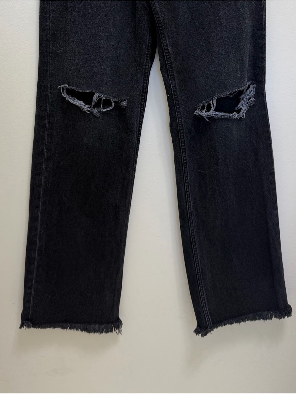 Aviator Nation Gypsy Hi Rise Wide Leg Jean Distressed Denim in Vintage Black 25 - Picture 6 of 11